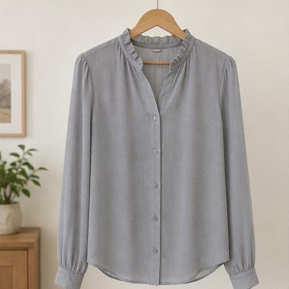 Gray Ruffle Collar Blouse
